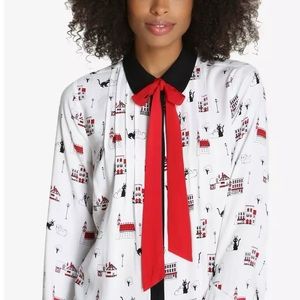 Ghibli Kiki's Delivery Service Jiji & Lily Town Pattern Blouse